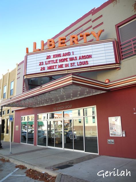 Liberty Hall was originally Liberty Theatre located in downtown Tyler, Texas. It opened in the 1930s. The theatre was empty for decades before it was purchased by the city of Tyler for $180,000 in 2008 and refurbished in an art deco style to become a centerpiece for the performing arts in the heart of Tyler's new Downtown Business, Arts and Culture District.  (November 2014) Theatre Hall, Concept Reference, Outdoor Movie Theater, Tyler Texas, Tyler Tx, Arts And Culture, The Theatre, Outdoor Movie, Performing Arts