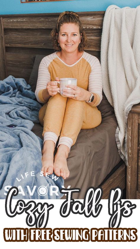 Fall Pjs, Fall Sewing Projects, Cozy Pjs, Fall Sewing, Pajama Pattern, Free Sewing Pattern, Free Pdf Pattern, Cozy Pajamas, Fall Patterns