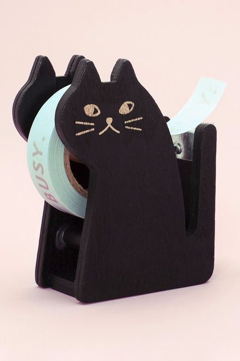 Fruit Furniture, Cute Desk Accessories, Desk Gifts, Cat Things, Wood Cat, Tape Dispenser, Cute Desk, Cat Items, Cute School Supplies