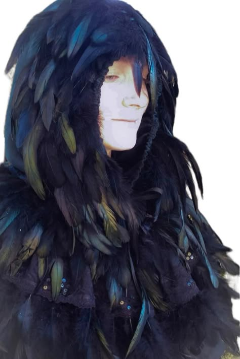 Black Hooded Feather Cape - Feathered Cloak - Fashion Gothic Mens or Womens Raven Crow Outfit - Halloween DnD Cosplay Costume - Crow Outfit, Feathered Cloak, Halloween Dnd, Cloak Fashion, Dnd Cosplay, Raven Costume, Raven Mask, Vampire Cape, Crow Mask