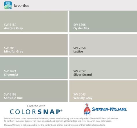 Sherwin Williams Austere Gray, Sherwin Williams Silvermist, Austere Gray, Worldly Gray, Mindful Gray, Silver Strand, Oyster Bay, Sherwin Williams Paint Colors, Sherwin Williams