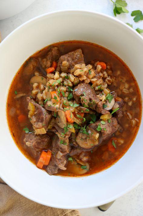 Beef And Farro Stew, Farro Beef Stew, Beef Farro Soup Recipes, Beef Farro Soup, Beef And Farro Soup, Soup With Farro, Recipes With Farro, Reset Recipes, Farro Soup