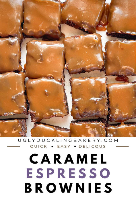 Looking for an amazing dessert? These Salted Caramel Espresso Brownies are made with a gooey caramel layer on top of a fudgy chocolate espresso brownie. They’re easy to put together in under an hour and will reward you with the best gooey brownies that everyone will love.

Or perhaps you'll realize that these salted caramel brownies are such an amazing dessert that you won't want to share! Salted Caramel Brownie Recipe, Brownie Caramel, Caramel Brownies Recipe, Espresso Brownies, Salted Caramel Mocha, Food Fails, Gooey Brownies, Gooey Caramel, Salted Caramel Brownies