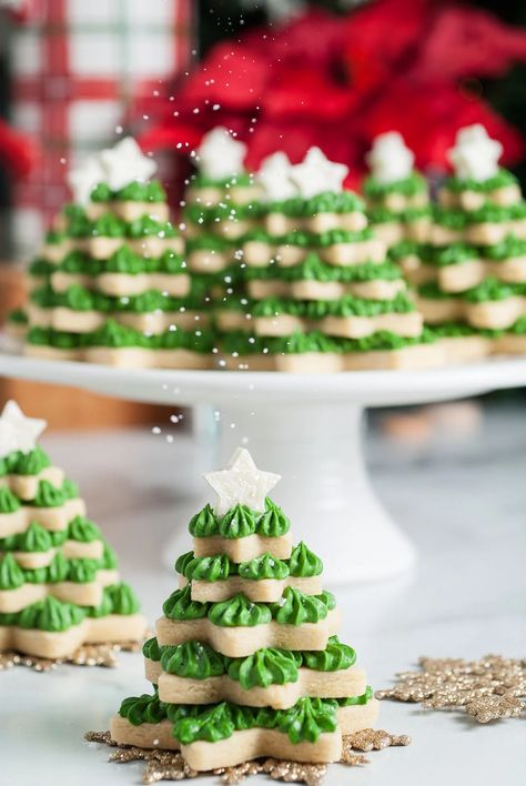 3d Cookies Christmas, Stacked Star Christmas Tree Cookies, Stacked Sprinkle Cookies, Sugar Cookie Christmas Tree Stacked, Star Christmas Tree Cookies, 3d Christmas Tree Cookies, Cookie Xmas Tree, Cookie Christmas Tree Decorations, Sugar Cookie Tree Stack