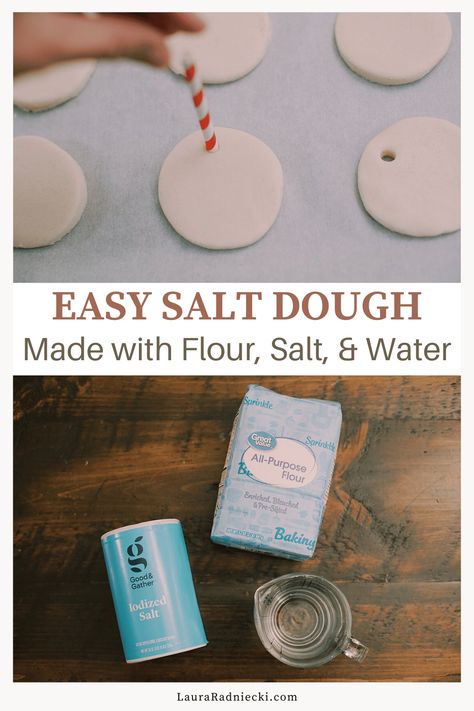 Here is an easy DIY Salt Dough recipe for crafting ornaments, crafts, and fun kids' projects. Get creative with this versatile dough! Diy Salt Dough Ornaments Recipes, Sand Dough Ornament, Family Salt Dough Ornaments, Flour Salt And Water Dough Recipe, Recipe For Salt Dough, Salt Dough Crafts For Fathers Day, Saltdough Diy Kids, Small Batch Salt Dough, Dough For Ornaments Recipe