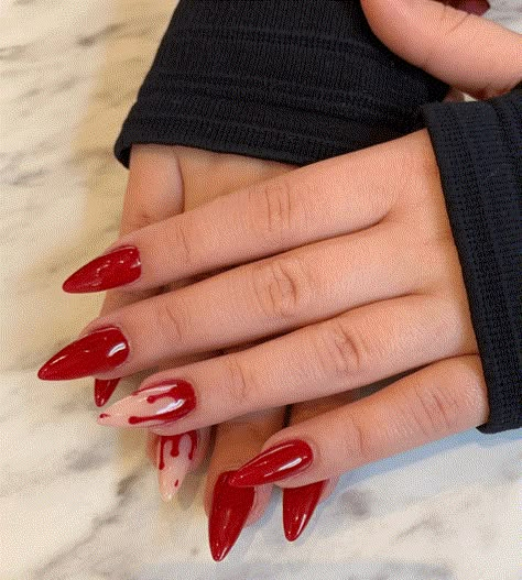 40 Aesthetic Halloween Nails Ideas Nail Idea For Halloween, Red Nail Halloween, Simple Red Halloween Nails, Halloween Nails Ideas Simple, White And Red Halloween Nails, Red Halloween Nails Short, Nail Inspiration Halloween, Red Simple Nail Designs, Maroon Halloween Nails