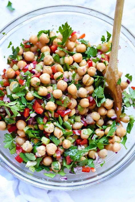 Outrageous Herbacious Mediterranean Salad | foodiecrush.com Salad Chickpeas, Mediterranean Chickpea, Parsley Salad, Mediterranean Chickpea Salad, Chickpea Salad Recipes, Mediterranean Salad, Ambrosia Salad, Pea Salad, Foodie Crush