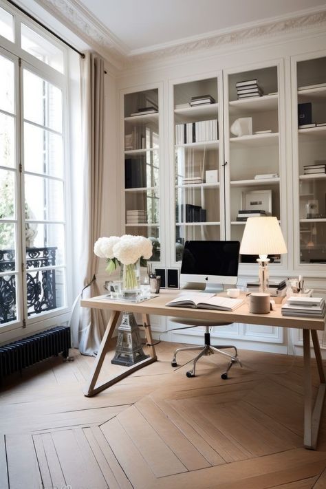 Parisian Home Office, Color In Interior Design, Farm Hotel, Parisian Interior, Office Guest Room, Wooden Home, Home Office Space, Office Interior Design, Home Office Design