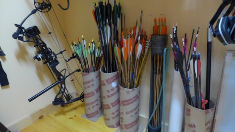 Archery storage for small spaces Archery Storage Ideas, Archery Room, Archery Storage, Hunting Closet, Hunting Gear Storage, Hunting Organization, Hunting Storage, Storage For Small Spaces, Bow Target