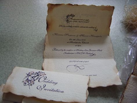 burned paper invitation idea Card Reference, Burnt Paper, Old Letters, Steampunk Wedding, The Guest, Wedding Paper, Wedding Card, Invitation Paper, Wedding Cards