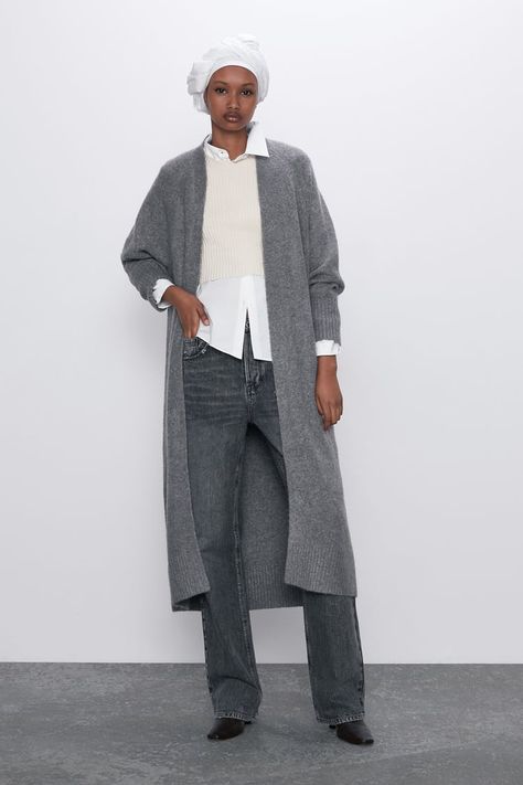 Women's Knitwear | ZARA United Kingdom Floor Length Cardigan, Belted Wrap Coat, Zara Cardigan, Knit Cardi, Oversized Knit Cardigan, Long Knit Cardigan, Gilet Long, Zara Sweater, Cardigan Long