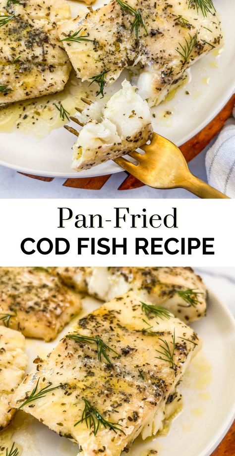 This pan-fried cod makes a delicious and easy weeknight dinner. If you're looking for a healthy dinner that comes together fast with little effort, you'll love this easy recipe for cod. Skillet Cod Recipes, Fried Cod Fish Recipes, Fried Cod Recipes, Cod Recipes Healthy, Pan Fried Cod, Fried Cod Fish, Cod Fish Recipes, Fried Cod, Cod Recipe