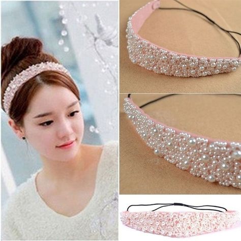 Girls Women Faux Pearl Beads Hair Head Band Elastic Hairband Crystal Headband Hair Accessories Beads Hair, Headband Jewelry, Beaded Headband, Crystal Headband, Diy Headband, Headband Hair, Chic Pink, Hair Beads, Diy Bow