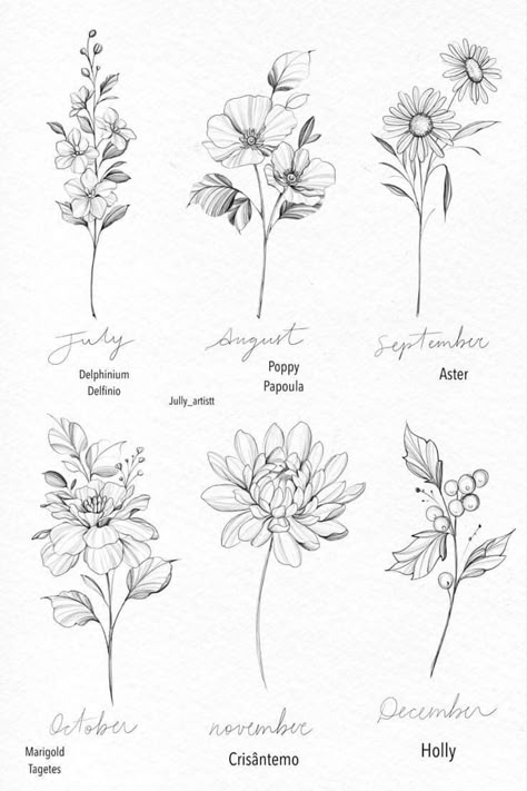 July Floral Tattoo, July Inspired Tattoos, Aug Birth Flower Tattoo, October And August Birth Flower Tattoo, July Birth Flower Tattoo Fine Line, Fine Line Birth Flowers, May And July Birth Flower Tattoo, Birth Flower Tattoos July, Birth Flower Tattoos November