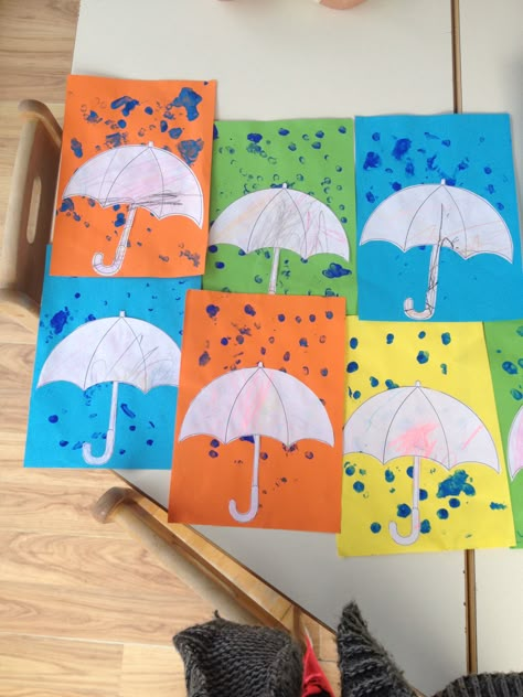 #umbrella #rain #spring Rain Activities For Toddlers, Rainboot Craft, Rain Art And Craft Preschool, Rain Craft Kindergarten, Rain Crafts For Toddlers, Umbrella Art Craft Preschool, Umbrella And Rain Craft, Umbrella Art Kindergarten, Rain Craft