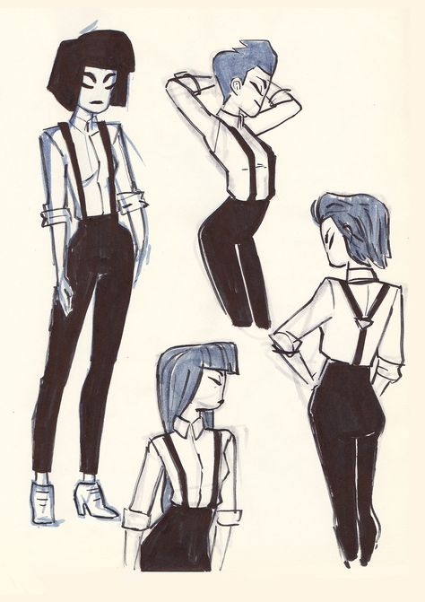 Suspenders Drawing Reference, Suspenders Character Design, Suspenders Reference, Suspenders Drawing, Drawing Hairstyles, Hairstyles Cute, Drawing Guide, Nice Art, Sketchbook Pages