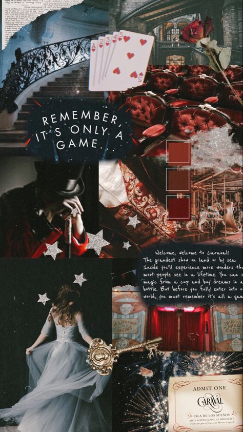 Caraval Wallpaper Aesthetic, Caraval Aesthetic Wallpaper, Caraval Series Aesthetic, Caraval Collage, Caraval Book Fanart, Caravel Book, Caraval Wallpaper, Caraval Book Aesthetic, Caraval Fanart