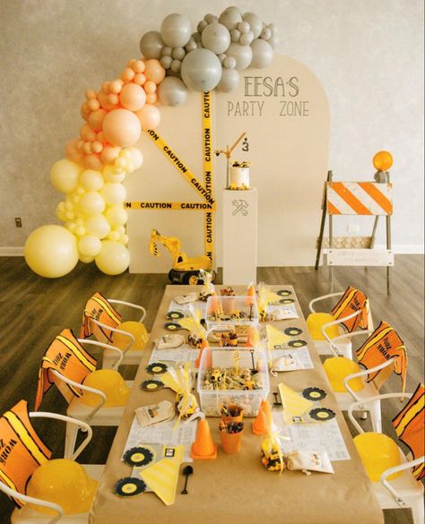 Construction Truck Theme Birthday Party, One Construction Birthday, Vintage Construction Party, Construction 2nd Birthday Party Decoration, Construction Tractor Birthday Party, Dig Being One Birthday, Indoor Construction Birthday Party, Digger 2nd Birthday Party, Neutral Construction Party