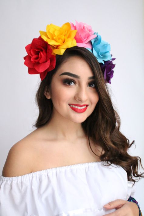 Excited to share this item from my #etsy shop: Colorful Flower Crown Cinco de Mayo Coco Costume Child Mexican Headpiece Girls Frida Flower Crow Coco Birthday Party Sugar Skull Toddler Mexican Birthday Party Outfit, Girls Flower Birthday Party, Mexican Birthday Party Ideas For Adults, Mexican Headpiece, Mexican Theme Party Outfit, Mexican Flower Crown, Colorful Flower Crown, Coco Costume, Coco Birthday