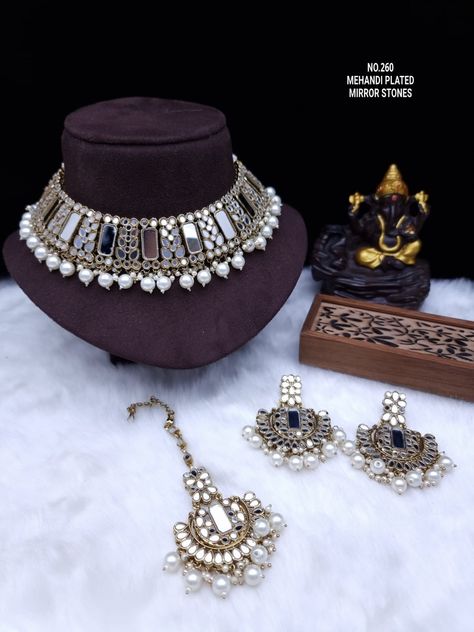 Mirror Work Jewellery Set, Mirror Work Jewellery, Mirror Work Necklace, Work Necklaces, Indian Jewelry Sets, Kundan Necklace, Kundan Necklaces, Wedding Jewellery, Jewellery Set