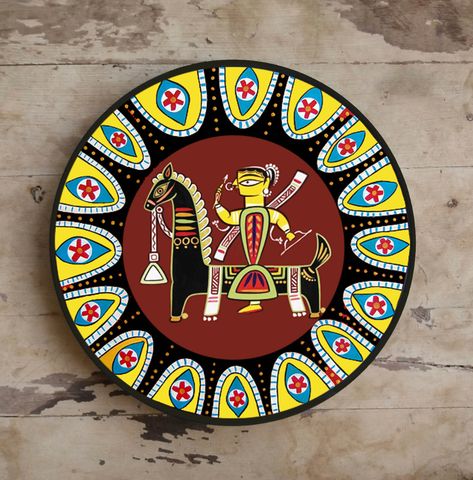 Hand painted 'Madhubani' Wall Plates.-001 - Wall Accents Wall Art Home Décor | World Art Community Mickey Drawing, Paintings For Beginners, Madhubani Paintings, Bengali Art, Durga Painting, Kalamkari Painting, Circle Painting, Pichwai Paintings, Ganesh Art