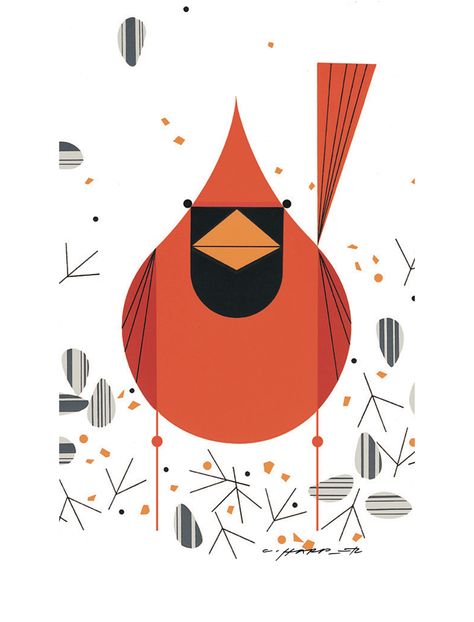 Charlie Harper Charley Harper Cardinal, Charley Harper Illustration, Charley Harper Art, Charlie Harper, Winter Art Lesson, Charley Harper, Bird Quilt, Red Bird, Geometric Animals