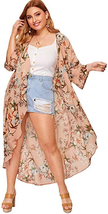 Long Kimono Cardigan, Chic Plus Size, Kimono Floral, Plus Size Kimono, Chiffon Kimono, Estilo Boho Chic, Mode Boho, Chiffon Floral, Floral Print Chiffon