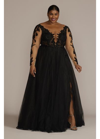 Plus Size Black Wedding Dresses, Black Wedding Dresses Plus Size, Plus Size Gala Dress, Plus Size Semi Formal, Lace Maxi Dresses, Black V Neck Long Sleeve, Witches Ball, Ball Outfit, Black Wedding Gowns