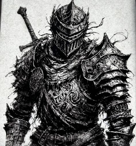 Dark Fantasy Icon, Dark Fantasy Sketch, Knight Drawing Character Design, Black Knight Art, D&d Character Design, Dark Souls Pfp, Dark Souls Knight, Dark Knight Art, Greek God Wallpaper Aesthetic