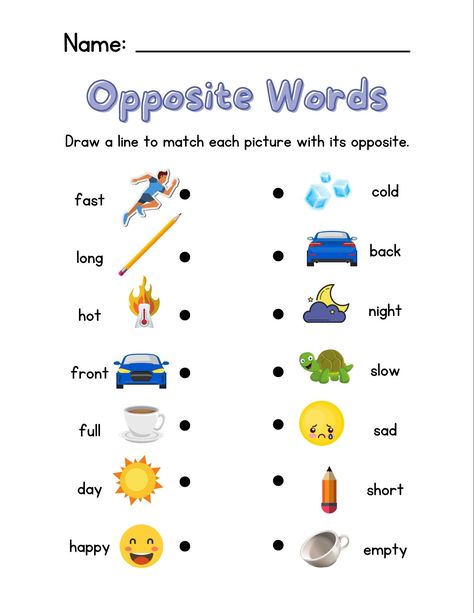 Let's match opposites worksheet Opposites For Kids, Opposites Preschool, Opposites Worksheet, Worksheets For Class 1, Free Homeschool Curriculum, Kindergarten Reading Worksheets, English Speaking Skills, English Activities For Kids, Toddler Homeschool