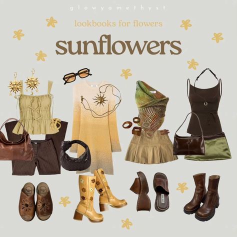 🌻 lookbooks for flowers part 4 🪷 • which lookbook is your favorite? 🌟 what other flowers should i do? 💌🖇 • fc: 93.7k date: june 6th • tags: #glowyamethyst #moodboard #moodboards #spring #springlookbook #waterlily #sunflowers #lavender #floweroutfit #flowerlookbook ] Flower Inspired Outfits, Brown Cottagecore, Yellow Skirt Outfits, Yellow Cottagecore, Aesthetic Lookbook, Flowy Skirts, Cottagecore Clothes, Yellow Fits, Cottagecore Outfits