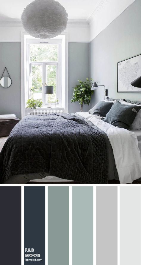 Bedroom color scheme ideas will help you to add harmonious shades to your home which give variety and feelings of calm. From beautiful wall colors... Bedroom Colour Schemes Blue, Blue Bedroom Colors, Sage Bedroom, Beautiful Bedroom Colors, Dark Blue Bedrooms, Best Bedroom Colors, Sage Green Bedroom, Bedroom Colour Palette, Gray Walls