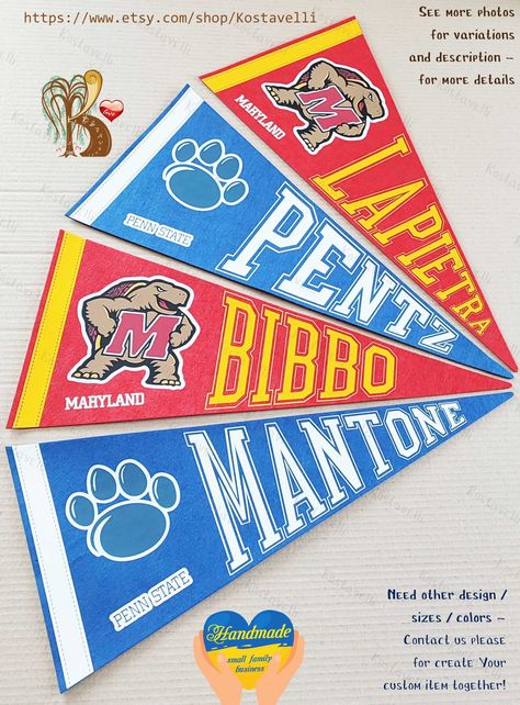 Custom Pennant Flags, Pennant Wall, Class Reunion Decorations, Name Flag, College Flags, Reunion Decorations, Triangle Flag, Custom Pennants, Triangle Banner