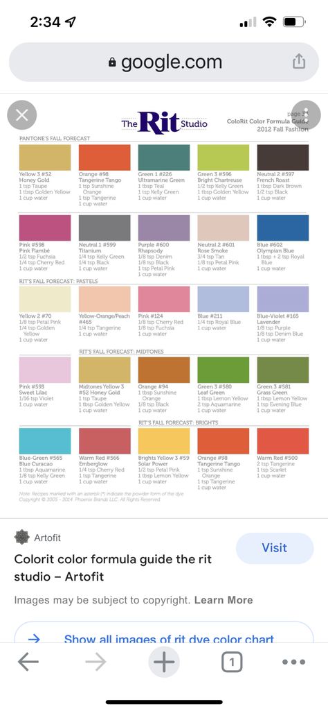 Fabric Dye Color Mixing Chart, Rit Dye Mixing Chart, Rit Color Dye Chart, Rit Dye Color Mixing Chart, Rit Dye Colors, Rit Dye Colors Chart, Colors Chart, Pantone Fall, Textile Painting