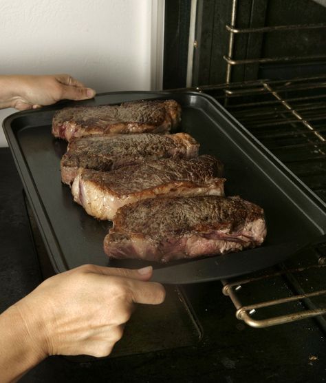 Tbone Steak In Oven, Strip Steak Recipe Oven, Steaks In The Oven, Baked Steak Recipes, New York Steak Recipe, Ny Strip Steak Recipes, Strip Steaks, New York Strip Steak, Strip Steak Recipe