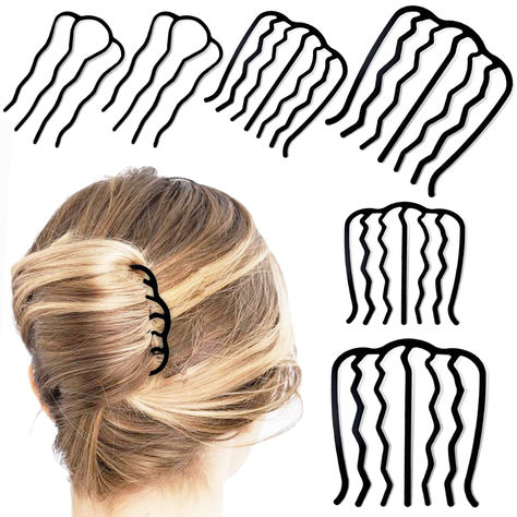 6 Piece Metal Hair Side Combs Hair Fork Clip Teeth Hair Pin Stick for Updo Bun, U Shape Hair Combs for Vintage Hairstyle Hair Accessories Updo Bun, Hair Accessories Bun, Black Hair Accessories, Black Teeth, Hair Bun Maker, Black Hair Clips, U Shaped Hair, Hair Comb Clips, Vintage Hair Combs