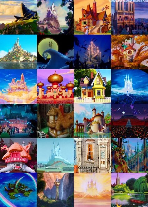 Disney movie settings, mini-sized! Disney Homes, Disney Castles, Casa Disney, Disney Poster, Different Pictures, Cosplay Inspo, Images Disney, Disney Dreams, Disney Favorites