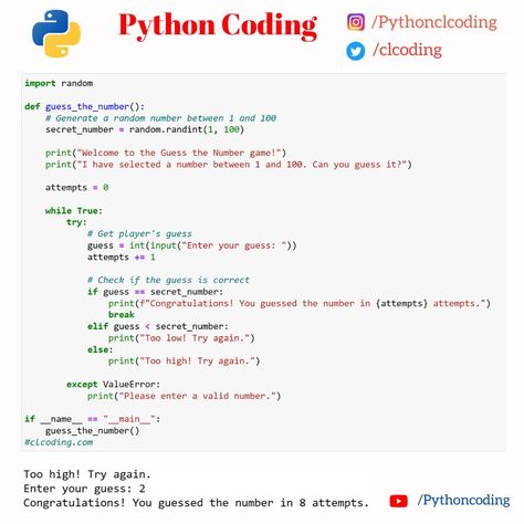 A simple text-based guessing game in Python Code available: https://www.clcoding.com/2024/01/a-simple-text-based-guessing-game-in.html Python Funny Code, Simple Python Code, Python Game Code, Origami Garland, Coding In Python, Python Coding, Python Code, Coding Lessons, Basic Computer Programming