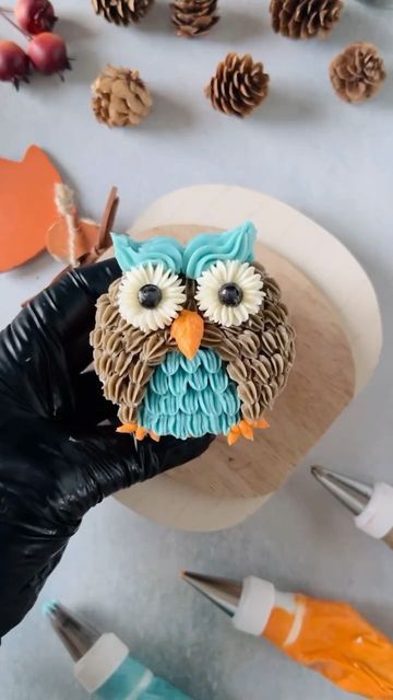 Buttercream Daisy, Wilton Icing, Black Frosting, Frosted Cupcakes, Owl Cupcakes, Hello Cupcake, Cupcake Tutorial, Owl Feather, Animal Cupcakes