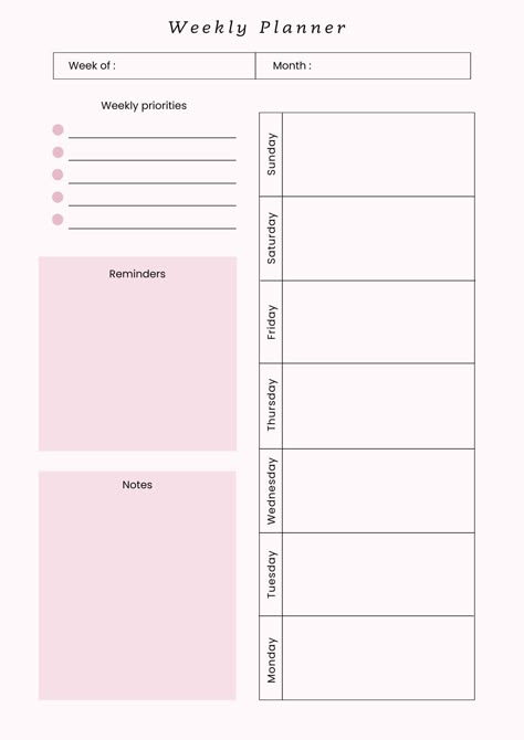 Pink Weekly Planner plannerlovers #budgetplanner Student Weekly Planner Template, Pink Work Aesthetic, Aesthetic Weekly Planner Template, Goodnotes Weekly Planner, Pink Weekly Planner, To Do List Aesthetic, Good Notes Templates, Vintage Planner, Agenda Design