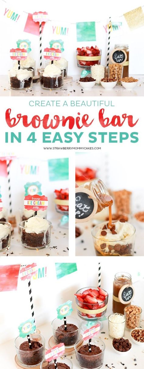 Create a Beautiful Brownie Bar in 4 Easy Steps - Printable Crush Ideas For Party Food, Gourmet Burger Bar, Oatmeal Bar, Party Food Bars, Salsa Bar, Bagel Bar, Party Food Bar, Brownie Sundae, Hot Dog Bar