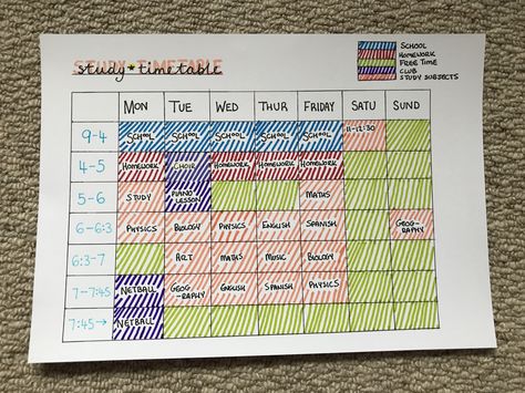 Perfect style of template for a study timetable for when it gets to exam time! Timetable For Science Student, Perfect Time Table For Students, Evening Study Timetable, Study Timetable For Neet Dropper, Class 10 Timetable, Perfect Study Timetable, Time Table For Class 10 Students, Toppers Study Timetable, Study Time Table For Class 10