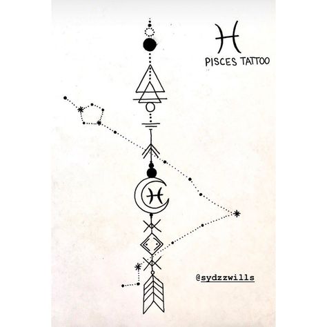 Astrology Arrows on Instagram: “Pisces tattoo concept #astroarrows #arrow #pisces #astrology #tattoo” Tattoo Gemini, Pisces Tattoo Designs, Leo Zodiac Tattoos, Pieces Zodiac, Geometric Line Tattoo, Valkyrie Tattoo, Pisces Tattoo, Pisces Astrology, Sagittarius Tattoo