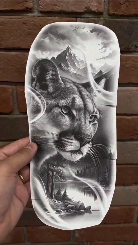 Puma Tattoo Design, Mountain Lion Tattoo, Puma Tattoo, Pumas Animal, Puma Animal, Cute Tattoo Ideas, Lion Art Tattoo, Cool Nature, Cherub Tattoo