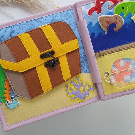 Felt Treasure Chest, Silent Book, Montessori Books, Baby Quiet Book, Quiet Book Patterns, Toddler Quiet Book, Felt Books, Sensory Book, Felt Quiet Books