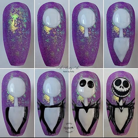 Halloween Nail Art Tutorial, Character Nails, Nightmare Before Christmas Nails, Horror Nails, Halloween Nails Diy, Nail Pics, Nail Art Halloween, Holloween Nails, Halloween 23