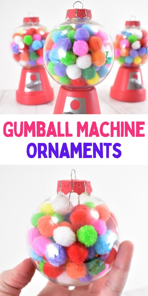 Diy Gumball Ornaments, Candy Themed Ornaments Diy, Candy Tree Ornaments Diy, Diy Candy Themed Christmas Tree Ornaments, Diy Candy Ornaments Christmas Decor, Candy Themed Christmas Tree Ornaments, Gum Ball Machine Ornaments, Diy Sweets Christmas Ornaments, Christmas Toyland Theme