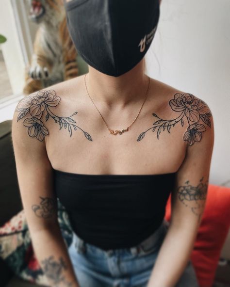 Collar Tattoo, Upper Back Tattoos, Bone Tattoos, Flower Tattoo Shoulder, Upper Arm Tattoos, Up Tattoo, Chest Tattoos For Women, Chest Piece Tattoos, Shoulder Tattoos For Women