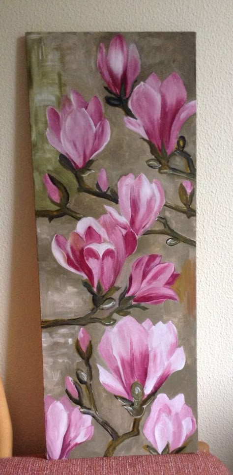 Magnolia Canvas Painting, Magnolia Art Acrylic Paintings, Pink Magnolia Painting, Magnolia Flower Painting Acrylics, Magnolia Acrylic Painting, Painting Magnolia Flowers, Magnolias Painting, Magnolia Flower Painting, Magnolia Painting