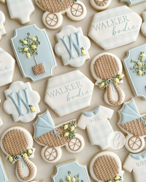 Lemons for Baby Lemons🍋🩵🍼 #cowtowncookieco #fortworthcookies #aledocookies #lemonbabyshower #blueandwhite #babylemons #babyshowercookies… | Instagram Classic Baby Boy Shower Ideas, Spring Boy Baby Shower Ideas, Iced Cookies Ideas, Blue And White Baby Shower Ideas, Gingham Cookies, Baby Shower Boy Cookies, Baby Shower Cookies Boy, Gender Neutral Baby Shower Cookies, Baby Shower Cookies Decorated